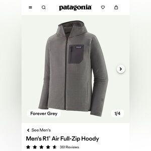 NWT Patagonia Men’s R1 Air Full-Zip Grey Hooded Jacket S